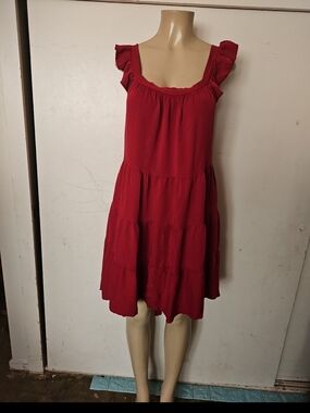 Red Ruffle-Sleeve Midi Dress - Classic Summer Style